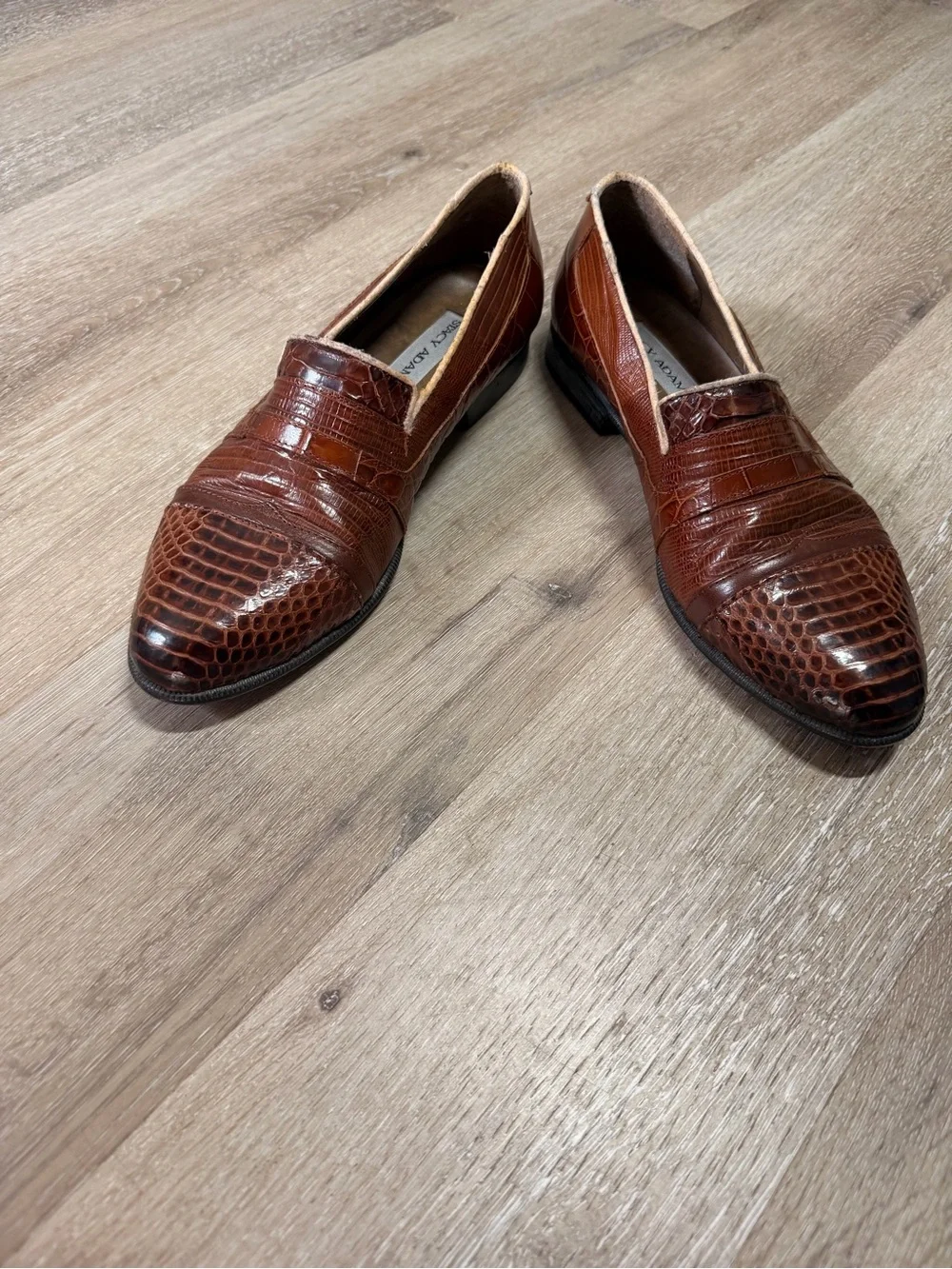 Stacy Adams Cognac Croc-Embossed Leather Slip-On Loafers